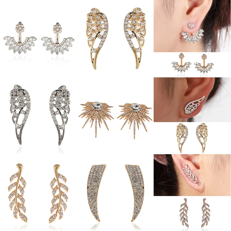 

New Crystal Flower Leaf Angel Wings Geometry Stud Earrings for Women Statement Ear Jewelry Wholesale