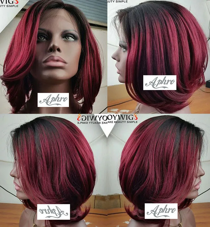 Ombre Black Red Short Hair Cut Lace Front Wigs Bob Hairstyle