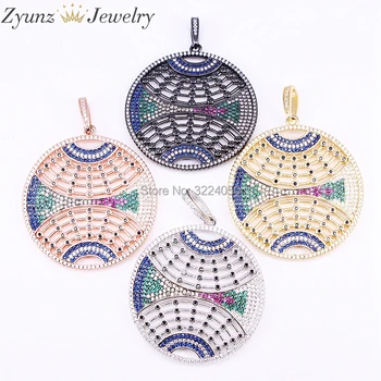 

4PCS Fashion Round Hollow Flower Charm CZ Micro Pave Zirconia Pendant Women Jewelry