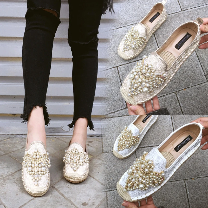 Dentelle Clair Paille Étudiants Linge Plat Beige Strass coréen Chaussures Pêcheur Nouvelle Satin jaune Respirant Sauvage Féminin xHqwZvn