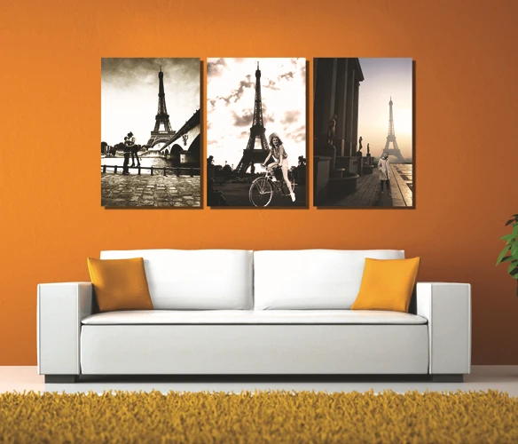 Canvas Prints 3 Panels Wall Art Set Black and White Romantic Paris