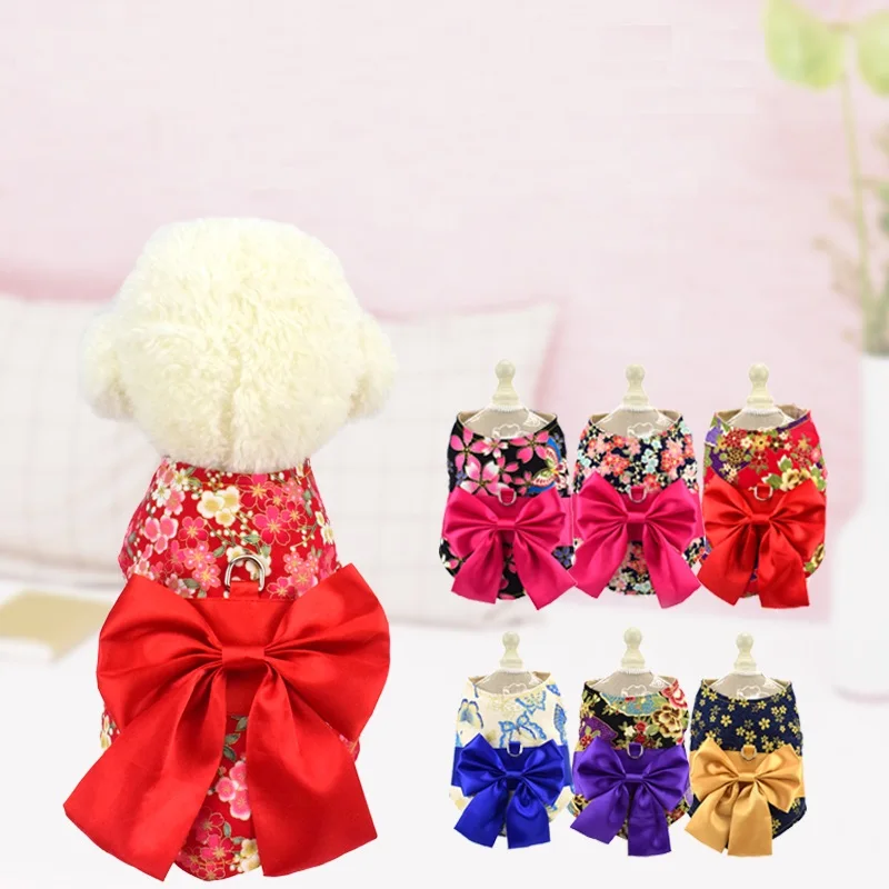 Dog Pet Vest Harness Kimono Style Cat Harness Cherry Blossoms