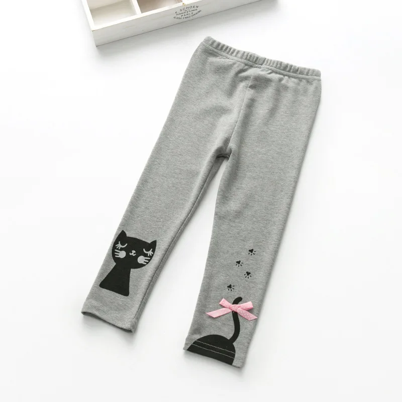 Утепленные леггинсы для девочек с милым котиком; летняя детская одежда; спортивные узкие брюки для девочек; Одежда для девочек; брюки; спортивные штаны для девочек - Цвет: Grey