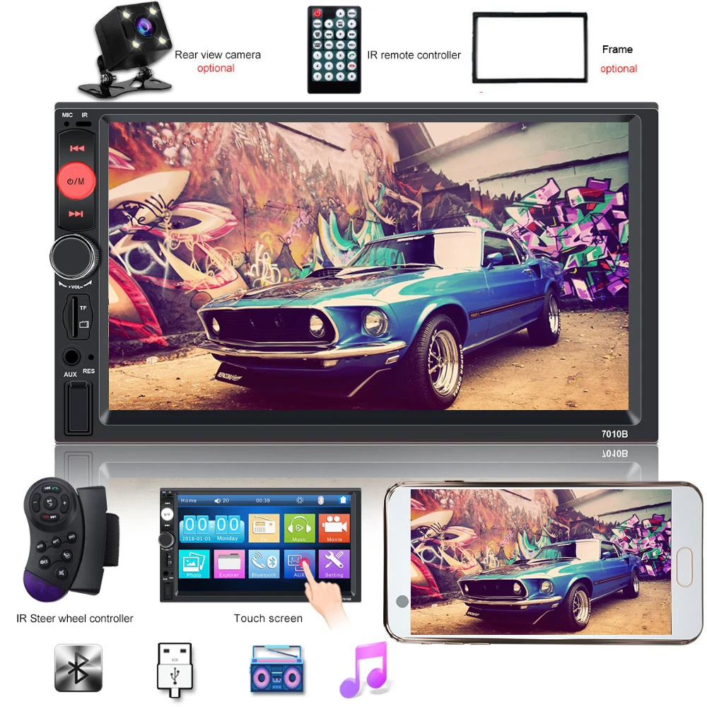 

2 din car radio Autoradio 7010B 2Din 7" HD Touch Screen Multimedia player 12V car Stereo mirror link Bluetooth Rear View Camera