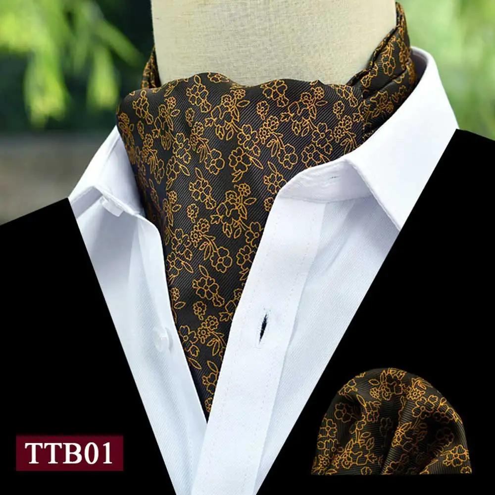  Mens Ascot Cravat Scarves Handkerchief Floral Print Wedding Pocket Square Set