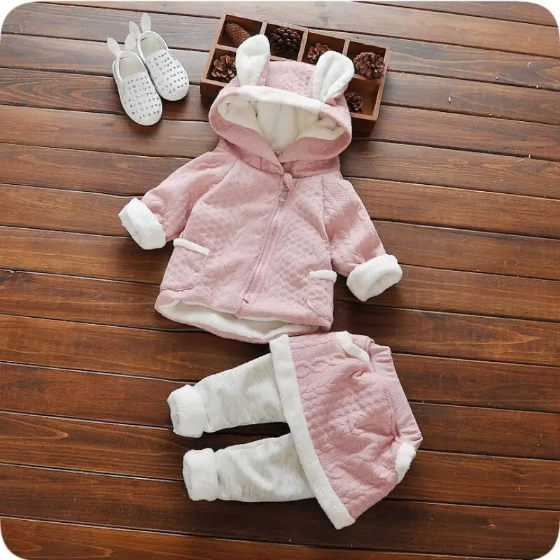

Warm Thick Spring Fall Winter Child Infant Baby Set Girls Clothes Sets Cartoon Fleece Fur Hooded Tops + Pants 2 Pcs Suit JW6837