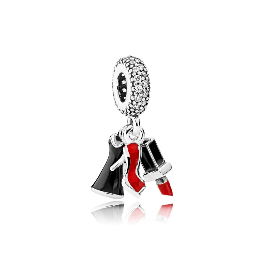 

NEW 100% 925 Sterling Silver Glamour Trio Dangle Charm Mixed Enamel & Clear CZ Pendant Bead For Mother Gift Bracelet DIY
