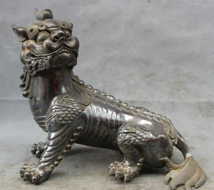 

S2910 9" Chinese Refined Pure Bronze Copper Guardian BiXie Lion Unicorn PiXiu Statue D0318