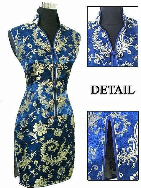 Новый Темно-синие китайский Для женщин полиэстер Cheongsam Новинка Кнопка v-образным вырезом Мини Qipao халат De Soiree Размеры размеры s m l xl XXL, XXXL L017-E