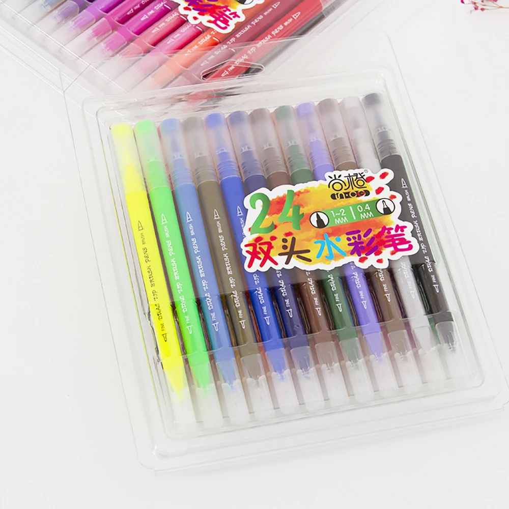 Happyview 24 цвета воды цвет двойной кисточки ручка, цветные тонкие и Наконечник Ручка для письма
