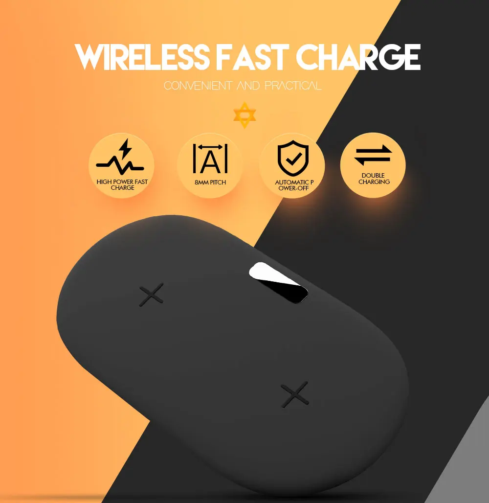 Ascromy Wireless Charger Station Pad for Apple iPhone X 8 Plus iPhone8 10 Samsung Galaxy S8 S9 Plus Double Wireless QI Charging (1)