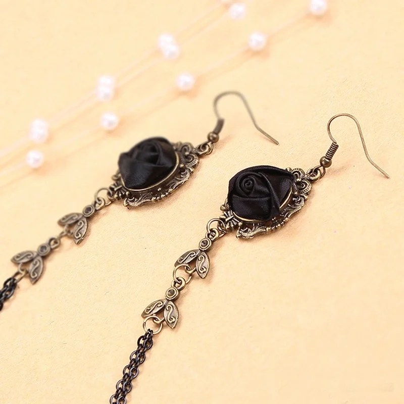 

Fashion Women Gothic Victorian Style Handmade Black Rose Lace Earrings Vintage Ear Studs Eardrop