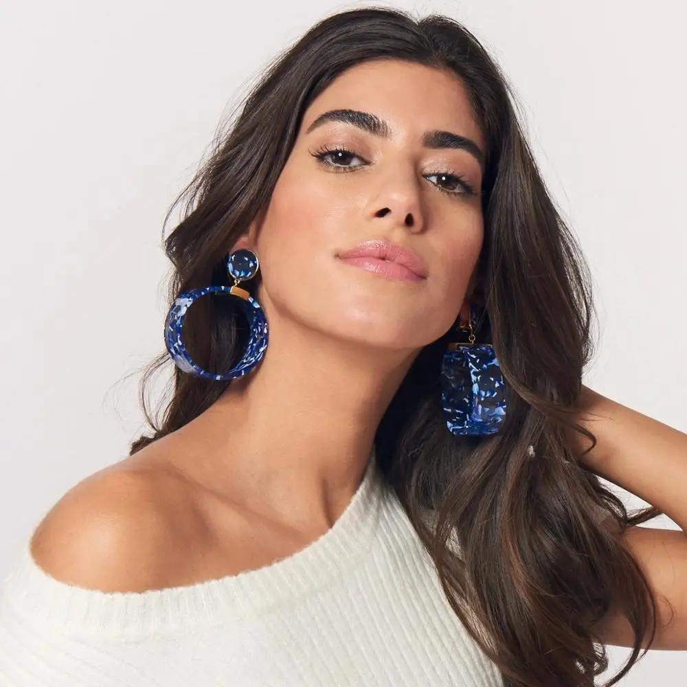 LEADERBEADS 2019 Brand Exaggerated Acrylic Marbling Circular Ring Earrings Girl's Boho Round Brincos Birthday Party Gift Jewelry |