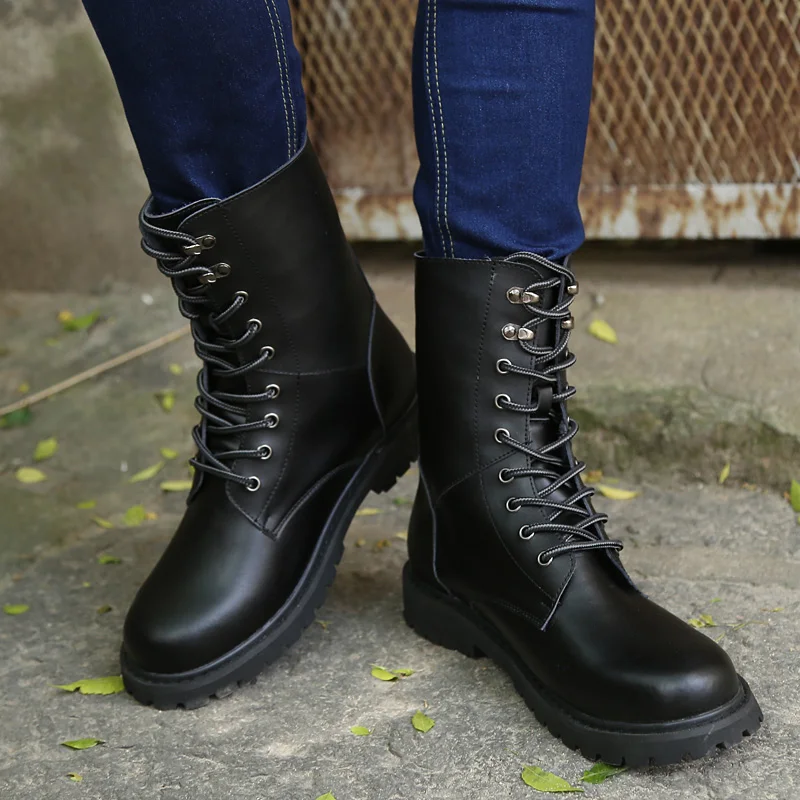 

Men's Moto Boots Outdoor Mid-calf Army Boots Men's Leather Military Desert Tactical Boot Shoe Black Combat Boots Winter HH-208