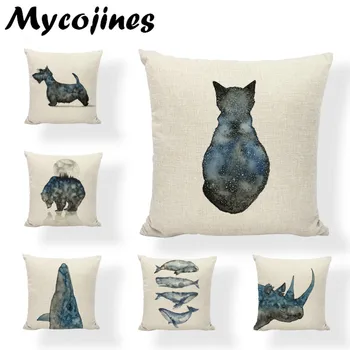 

Beautiful Galaxy Star Animal Cushion Cover 45x45cm Whale Bear Moon Deer Forest Throw Pillowcase Office Garden Rock Chair Decor
