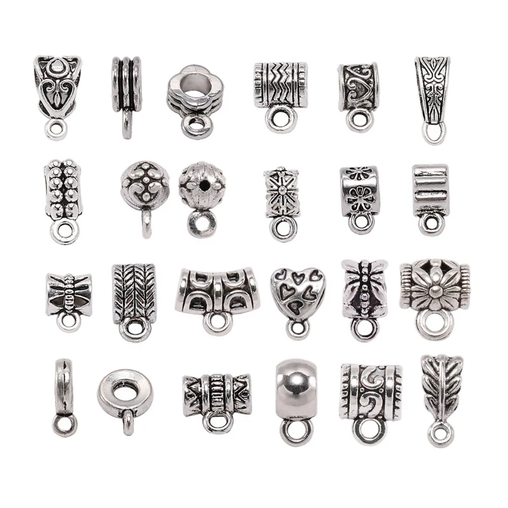 

20pcs Antique Silver Charm Bail Beads Spacer Beads Pendant Clips Pendants Clasps Connectors For Bracelet Necklace Jewelry Making