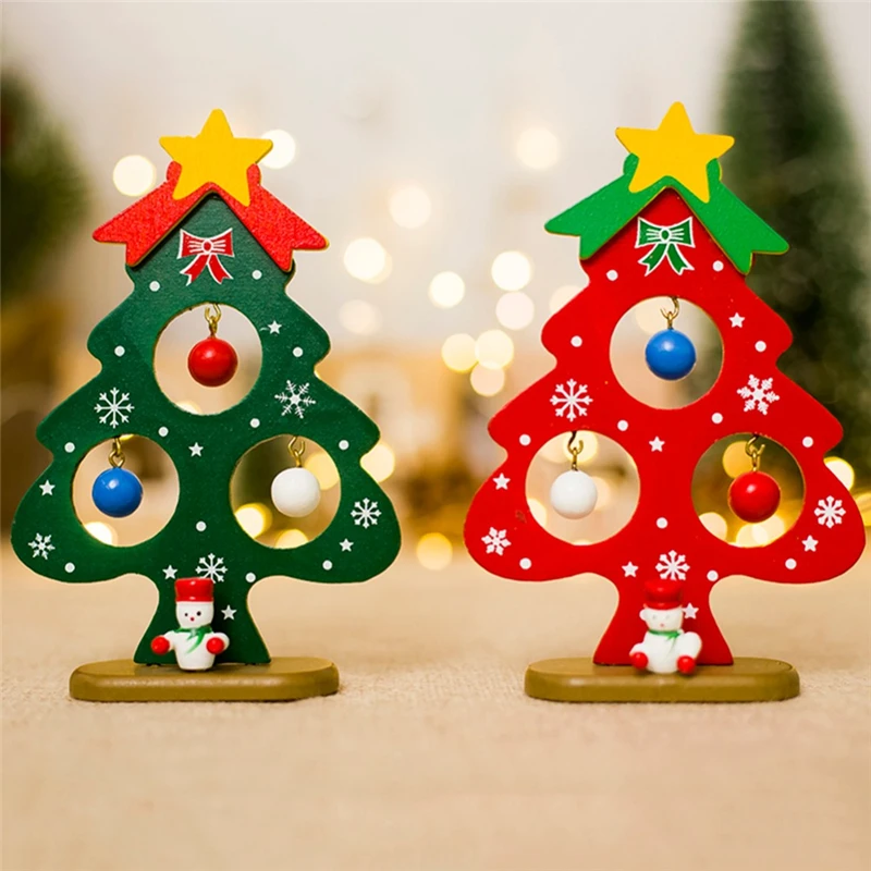 

1Pcs Wooden Christmas Tree Table Decorations Red Green Color New Year Xmas Home Dinner Table Decorations decoration noel