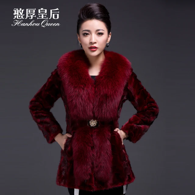 Best price at $616 Cheap Plus size winter New Women's Mink fur coats,Noble Slim fox fur collar mink fur jacket coat Mink coat Free shipping FQ1103
