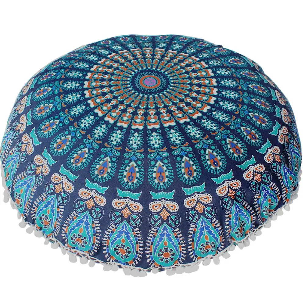 cheap New Large Mandala Floor Pillows Cases Cover Round Bohemian Meditation Ottoman Pouf 80*80cm Home Decorative Pillowcases SA70