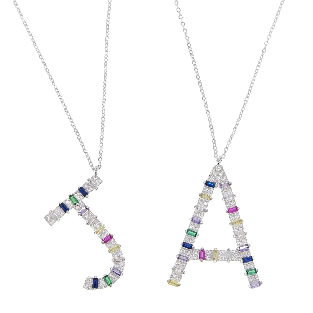 

2019 new arrived customized letter Alphabet pendant Gold color multi color cz colorful J A delicate necklaces for wedding