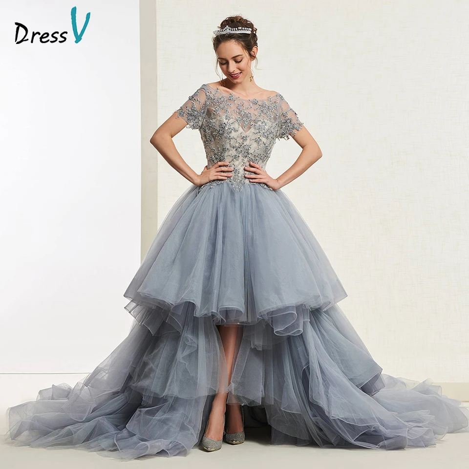 Бальное платье Dressv темно серого цвета с бисером бальное коротким рукавом милое