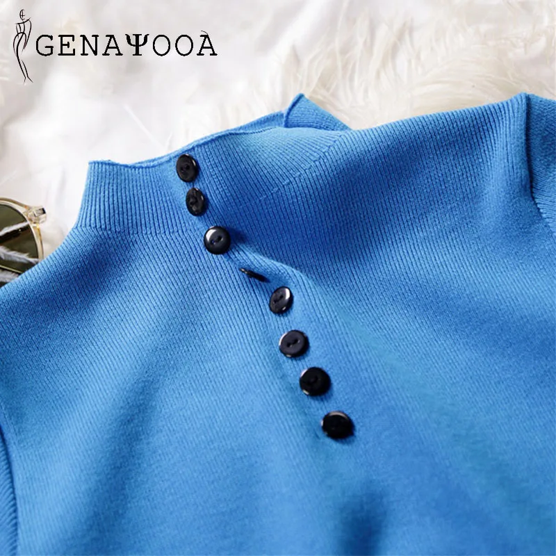 Футболка Femme Harajuku футболка Для женщин 2019 водолазка Кнопка вязать Винтаж летняя