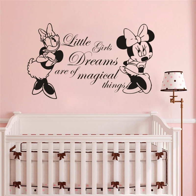 Us 5 25 30 Off Nursery Bedroom Decor Minnie Mouse And Daisy Decal Kid Room Quotes Wall Sticker Mural Vinyl Minnie Mouse Room Decoration W078 In Wall