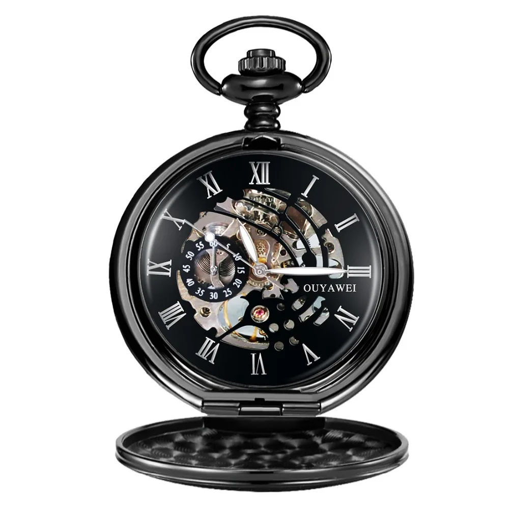 

OYW New Brand Fashion Casual Pocket Watch Hand Wind Mechanical Stainless Steel Men dial Silver Male Fob Chain Watches