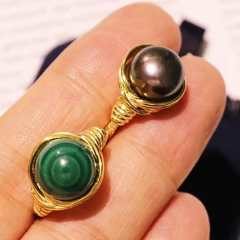 

Luxury Valentine Nature Malachite Earring Pure 925 Sterling Silver Black Freshwater Pearl Stone Beads Stud Earring Women Wedding