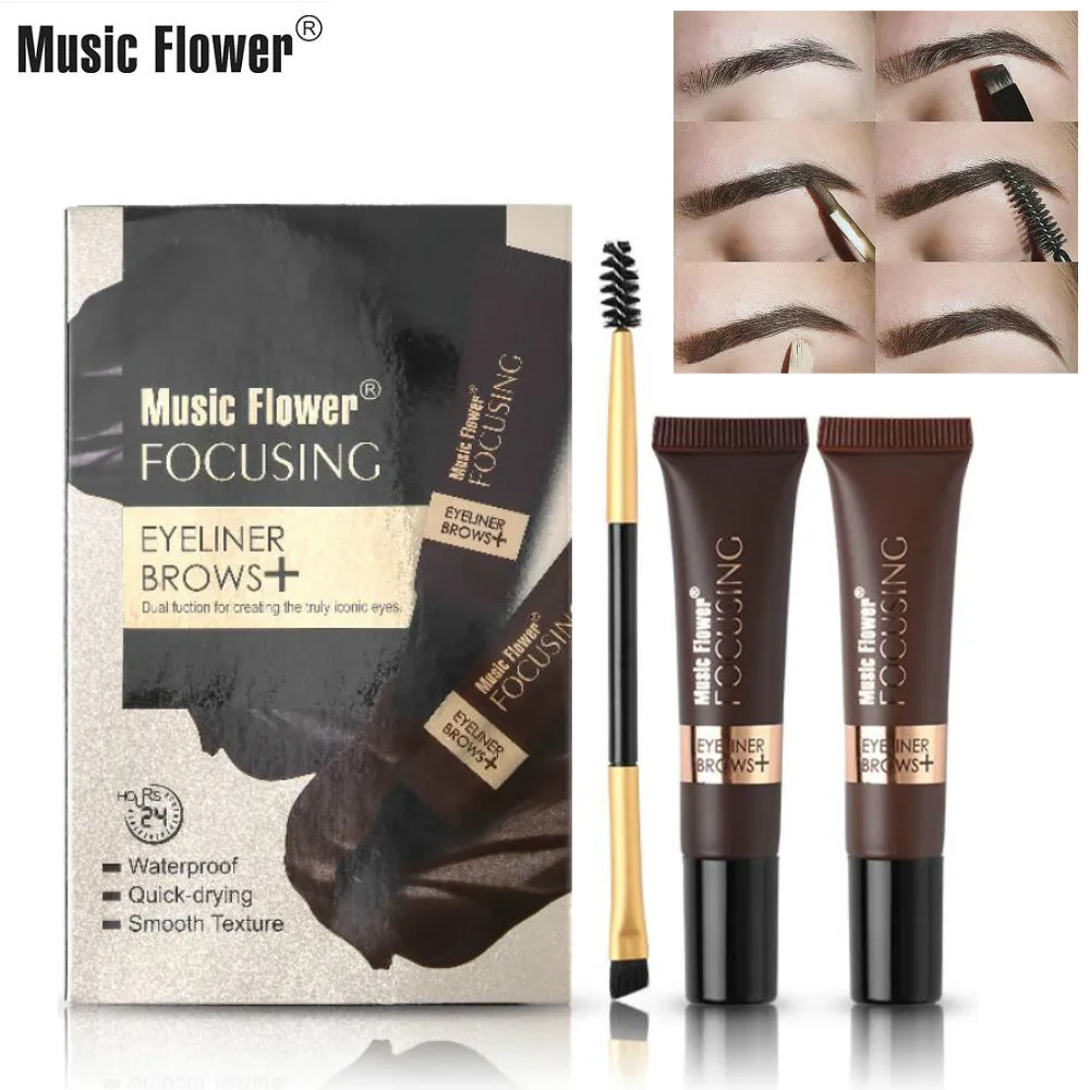 

2pcs/lot Music Flower Brand Gel Eyeliner + Eyebrow Cream Makeup Set Waterproof Tint Eye Brows Enhancer Cosmetics with Brush
