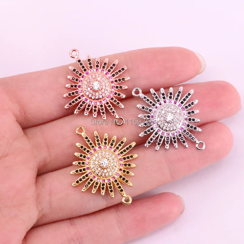 10Pcs Micro Pave Cz Charm Sunflower Connectors,Crystal Zirconia
