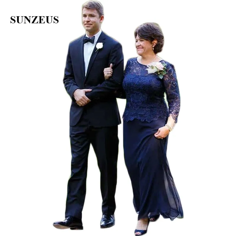 

Lace Formal Dress for Women Navy Blue Chiffon Mother of the Bride Dresses Sleeves Groom Mother Gowns vestido azul marino SMD66