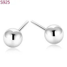 Настоящие однотонные 925 пробы серебряные серьги-гвоздики для женщин и мужчин, ювелирные изделия с круглыми шариками, Классические мужские женские серьги