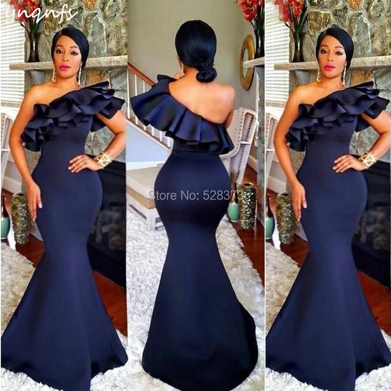 YNQNFS ED225 Elegant Ruffles One Shoulder Sexy Mermaid Vestido de Festa Longo Robe Wedding Party Guest Wear Mother of the Bride | Свадьбы и