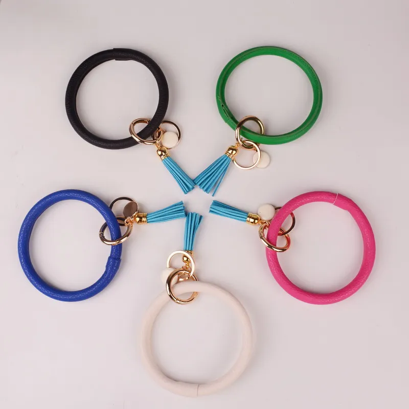 

New Fashion Retro Big Leather Wrist Wear Key Ring Alloy Pendant Flocking Tassel Key Chain Unisex Jewelry Bijoux Pet Rope Buckle