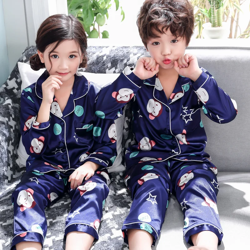 WAVMIT/ г. Осенне-зимняя детская одежда для сна с длинными рукавами, комплект шелковых пижам, пижамные комплекты для мальчиков, детская одежда для сна, домашняя одежда для девочек