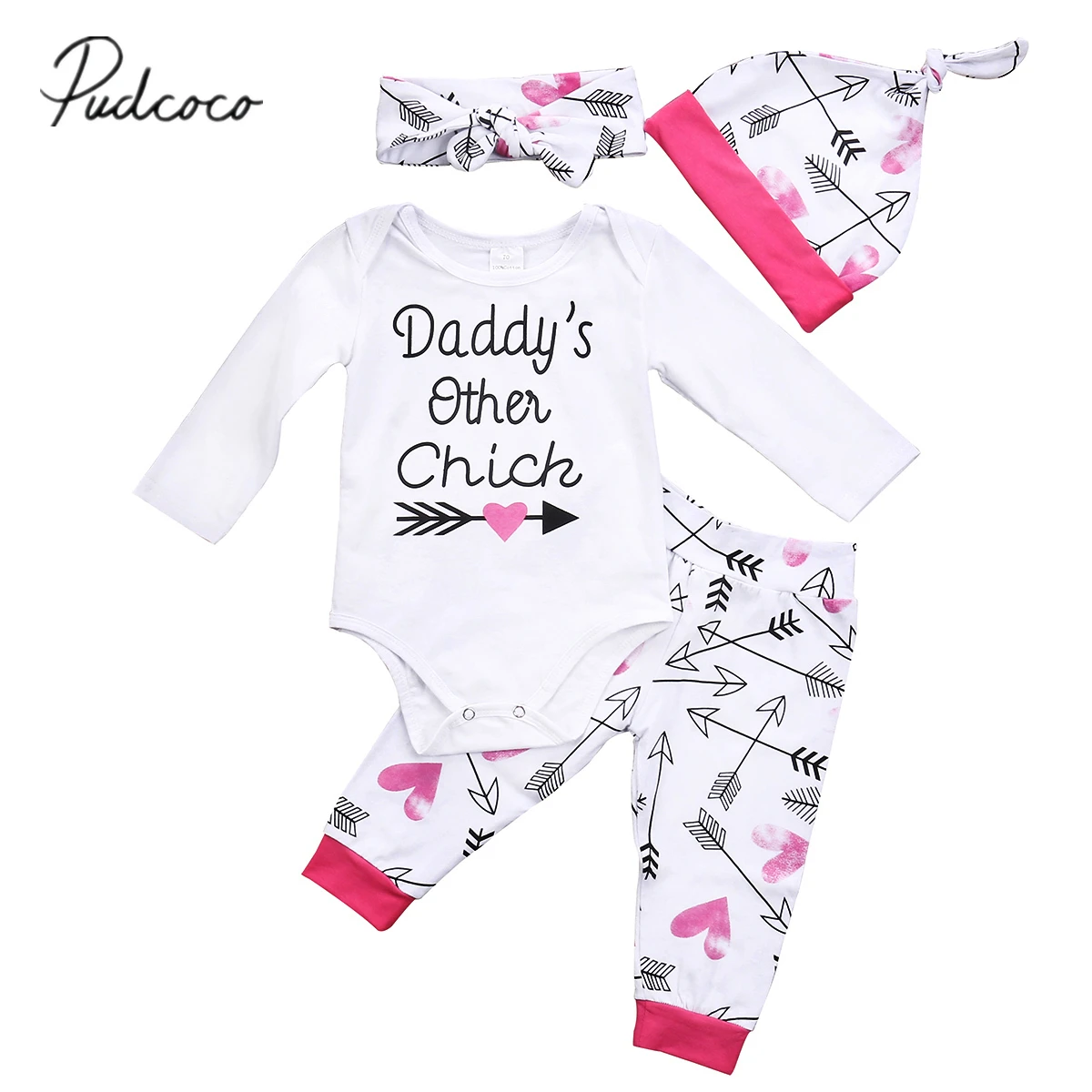 

Pudcoco Newborn Kids Baby Girls Cotton Tops Daddys Romper+Arrow Pants 4Pcs Outfits Set Clothes 0-18M