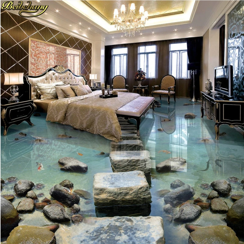 beibehang Custom photo wallpaper floor painting floor affixed to the beach stone pier bridge 3D stereo floor painting