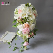 Водопад белый розовый Свадебные цветы Свадебные букеты Искусственные Свадебные букеты букет