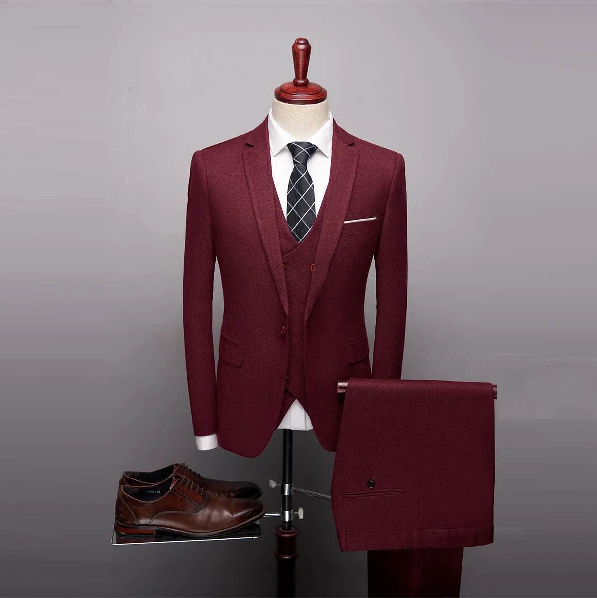 Высокое качество классический серый черный, красный костюм Для мужчин Дизайнерские приталенные Для мужчин s Нарядные Костюмы для свадьбы 3 предмета Бизнес офисное, официальное платье костюм - Цвет: 963