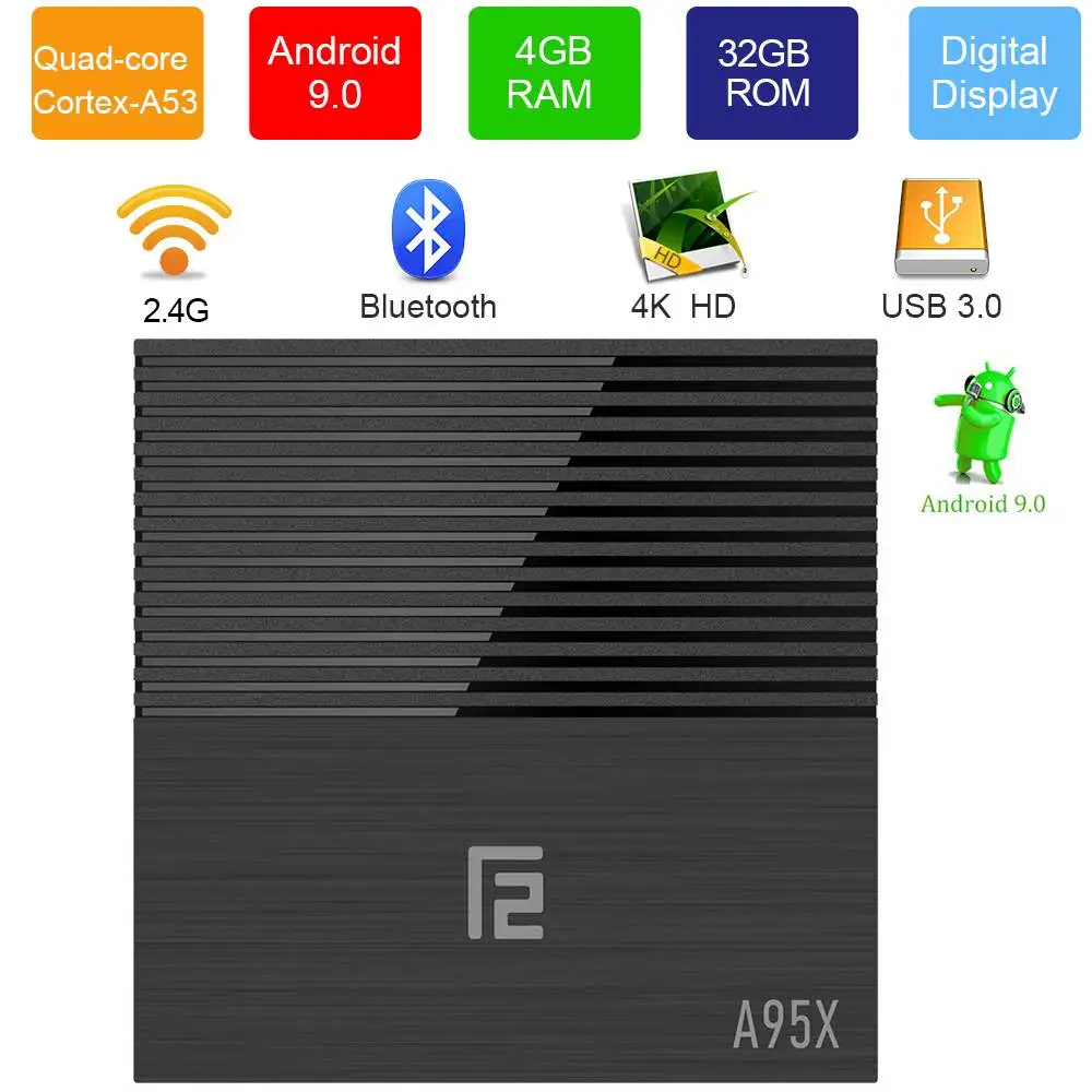 

A95X F2 Smart TV Box S905X2 4GB RAM 32GB ROM 2.4G WIFI bluetooth Android 9.0 4K Box for Home theater