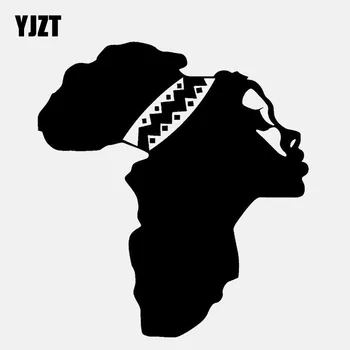 

YJZT 12.4CM*13.5CM Creative Africa Map Beautiful Woman Vinyl Black/Silver Car Sticker C22-1300