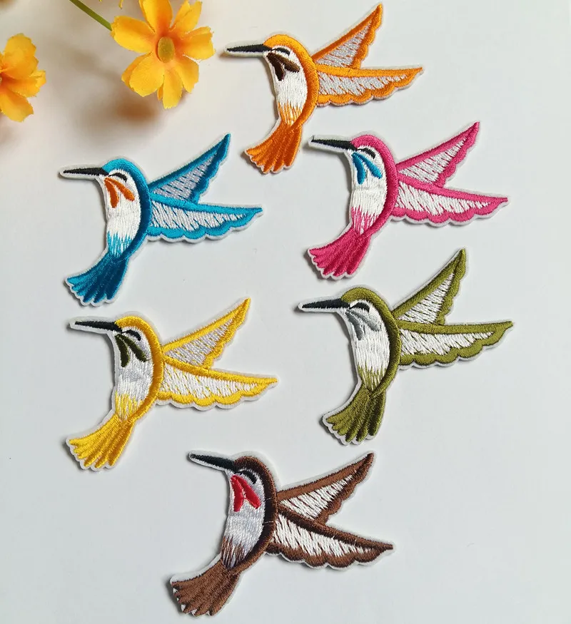 

6 pcs Hummingbird patches for clothes Sequins Embroidered Cloth Iron On Patch Sew Motif Crafts for bags DIY Accessory Clothes