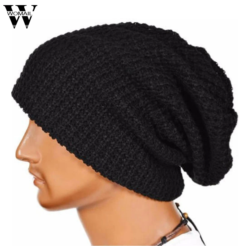 Удивительная Для мужчин Для женщин теплые, зимние, вязаные детская Шапка-бини шапка с припуском однотонная шляпа