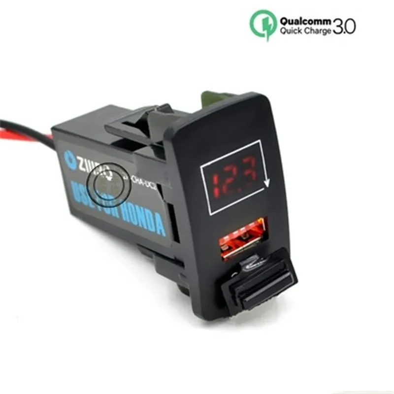 

QC3.0 Car USB Charger with Battery Digital Voltage Display Voltmeter Adapter Socket for Honda CIVIC CROSSTOUR CRV ODYSSEY