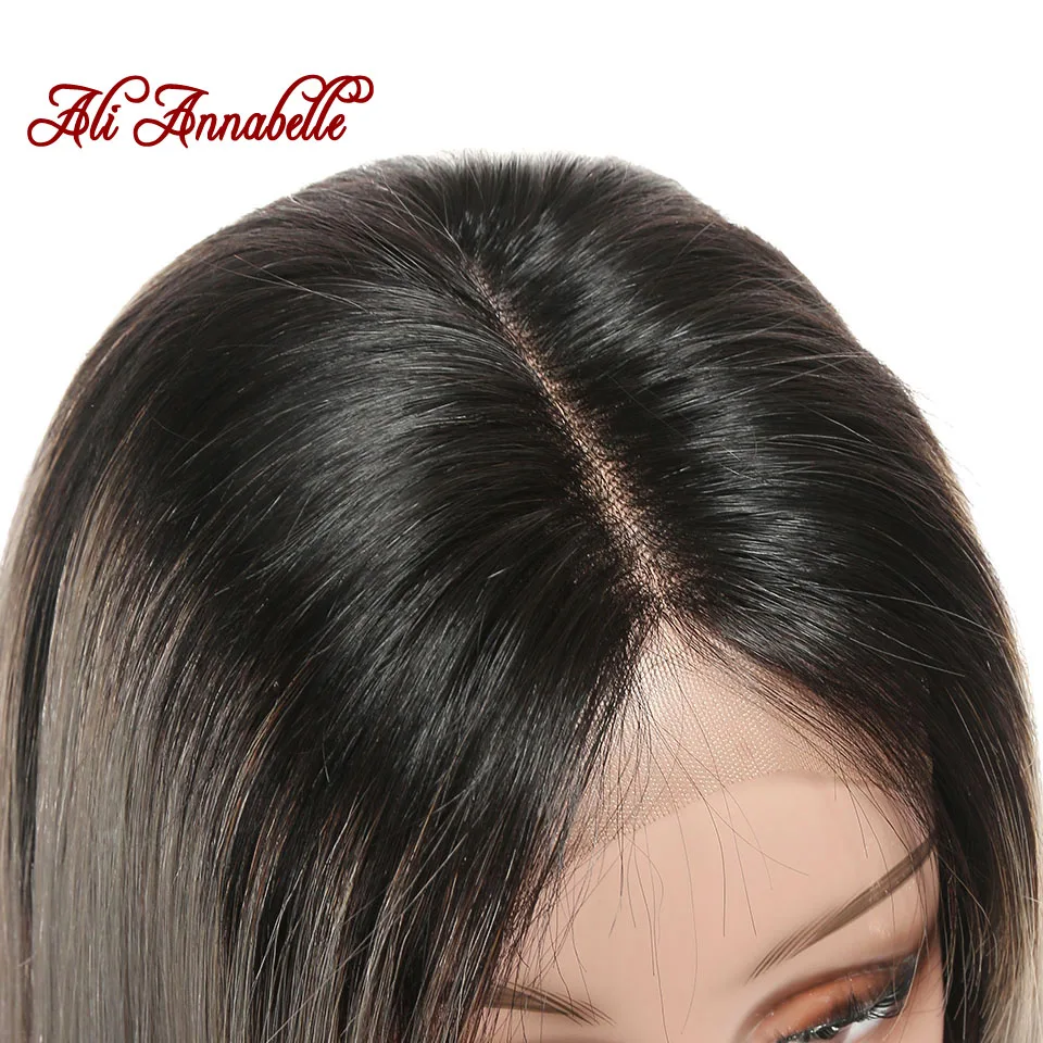 Али ANNABELLE волос бразильский парик фронта шнурка прямые волосы 16 дюймов парик с Омбре волос 1B/серый парик фронта шнурка remy Волосы