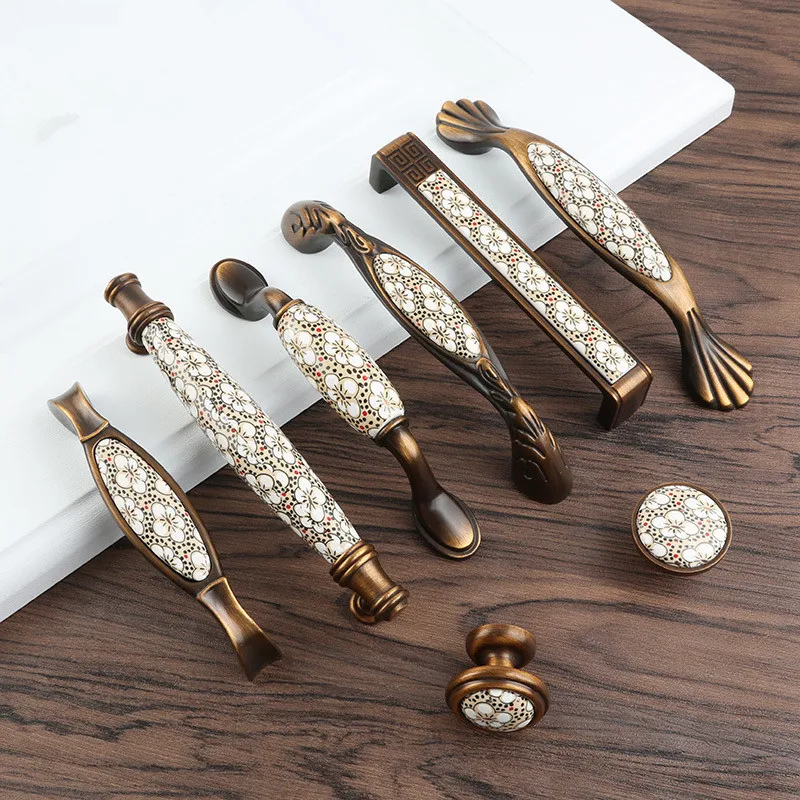 

Plum flowe Antique Bronze Ceramic Cabinet Handles Vintage Drawer Knobs Wardrobe Door Handles European Furniture Handle Hardware