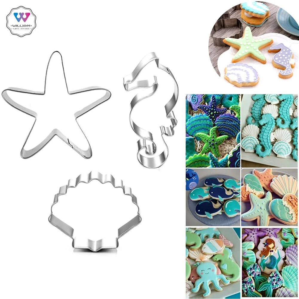 

3pcs/set Seahorse Starfish Seashells Cookie Cutter Mermaid Under The Sea Birthday Party Decoration Stainless Steel Biscuit Mold