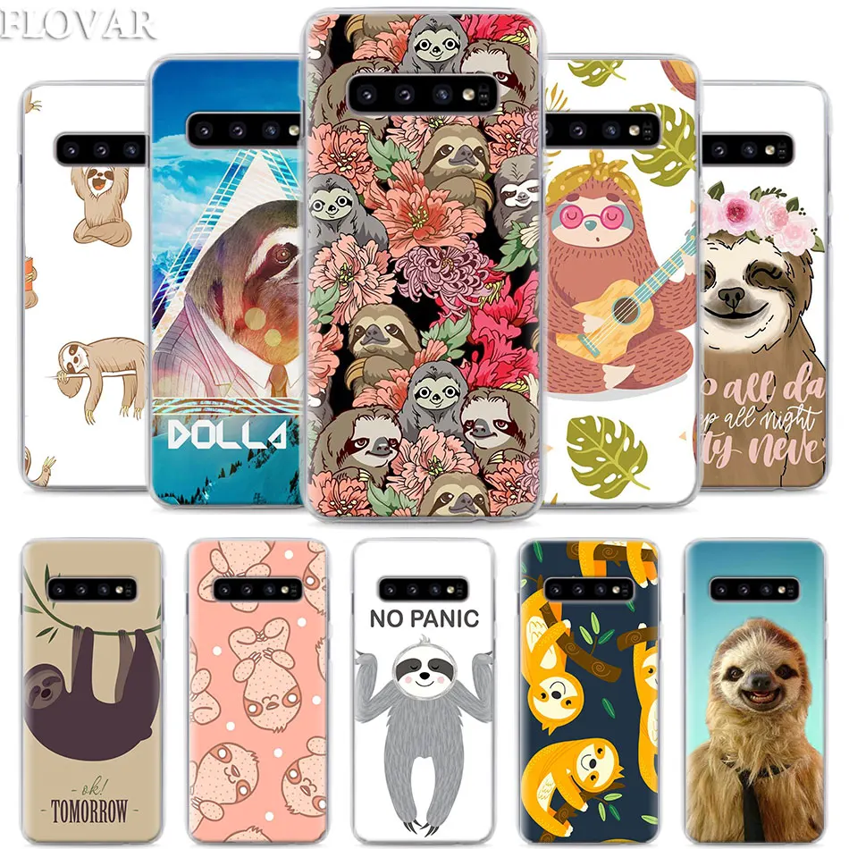 

Grey Sloths and Flowers Pattern Phone Case for Samsung Galaxy S10e S10 Plus S7 S8 S9 Plus Note 8 9 M10 M20 M30 Hard Case Coque