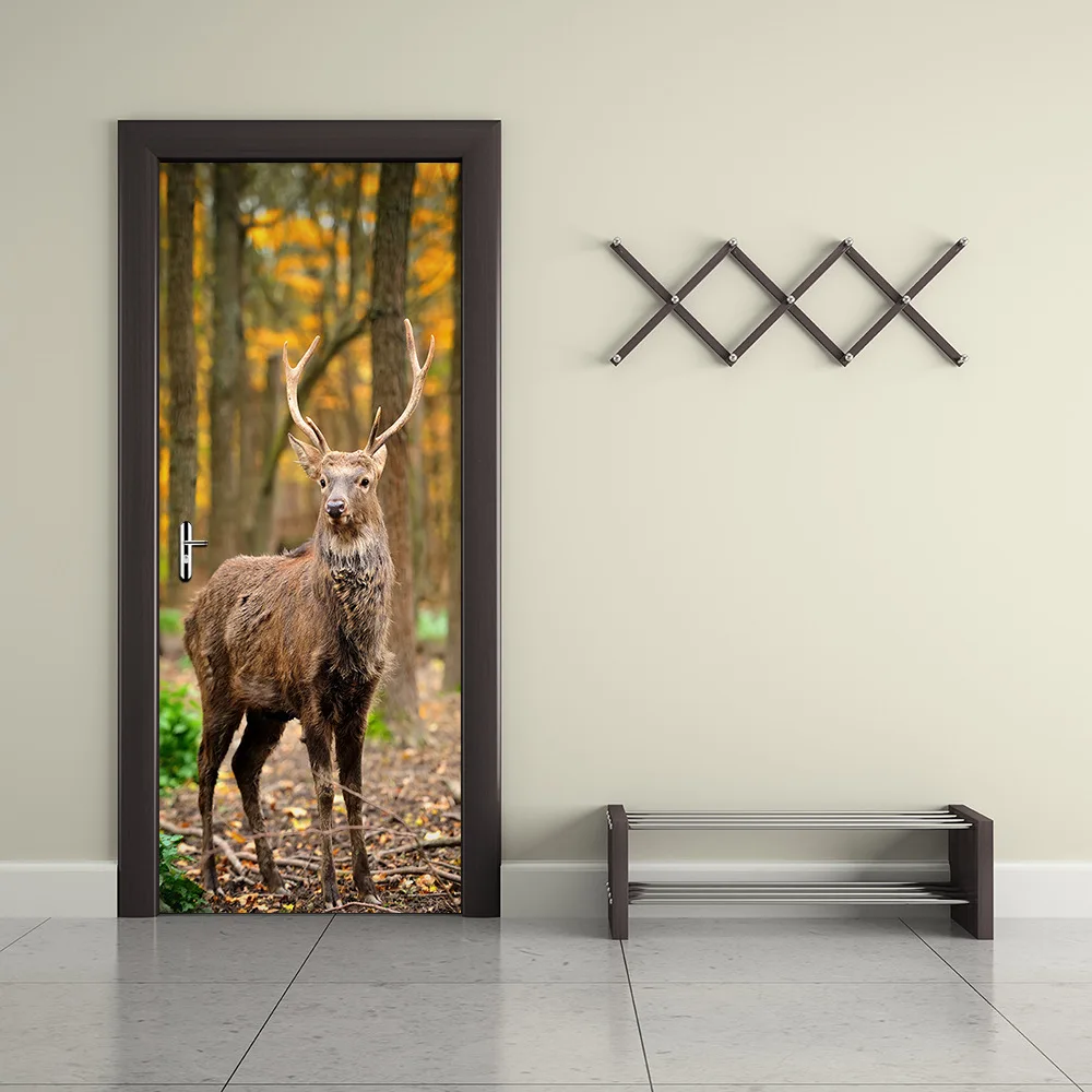 Cute Animal Deer Door Stickers PVC Waterproof Wall Sticker Imitation